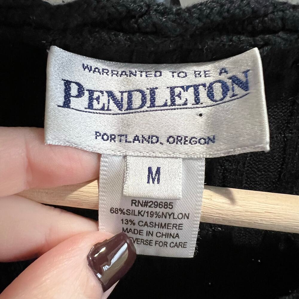 Pendleton V-neck Cable Knit Sweater with sequins Size Medium Silk Cashmere Blend - Picture 3 of 7